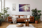 Sinus Art Wandbild 120x80cm Gigantische Hochhäuser treffen auf strahlenden Himmel im vertikalen Blickwinkel