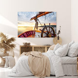 Paul Sinus Wandbild 120x80cm Segelboot Segelschiff Holzsteuerrad Meer Sonnenuntergang
