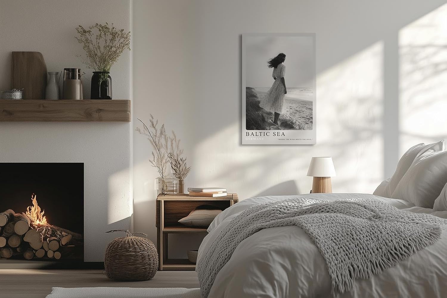 Paul Sinus Leinwandbild 60x90cm Baltic Sea Germany Leinwandbild elegante Frau am Strand in Schwarz-Weiß poetische Küstenstimmung