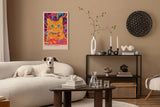 Paul Sinus Leinwandbild 60x90cm Hypnotische Vision – Faszinierende Katze in leuchtend surrealem Farbspektakel