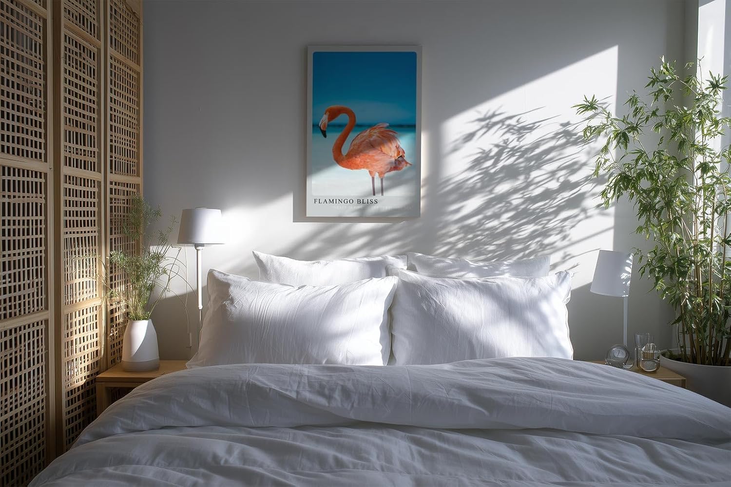Paul Sinus Kunstdruck 40x60cm Flamingo Bliss mit rosa Flamingo am türkisfarbenen Meer
