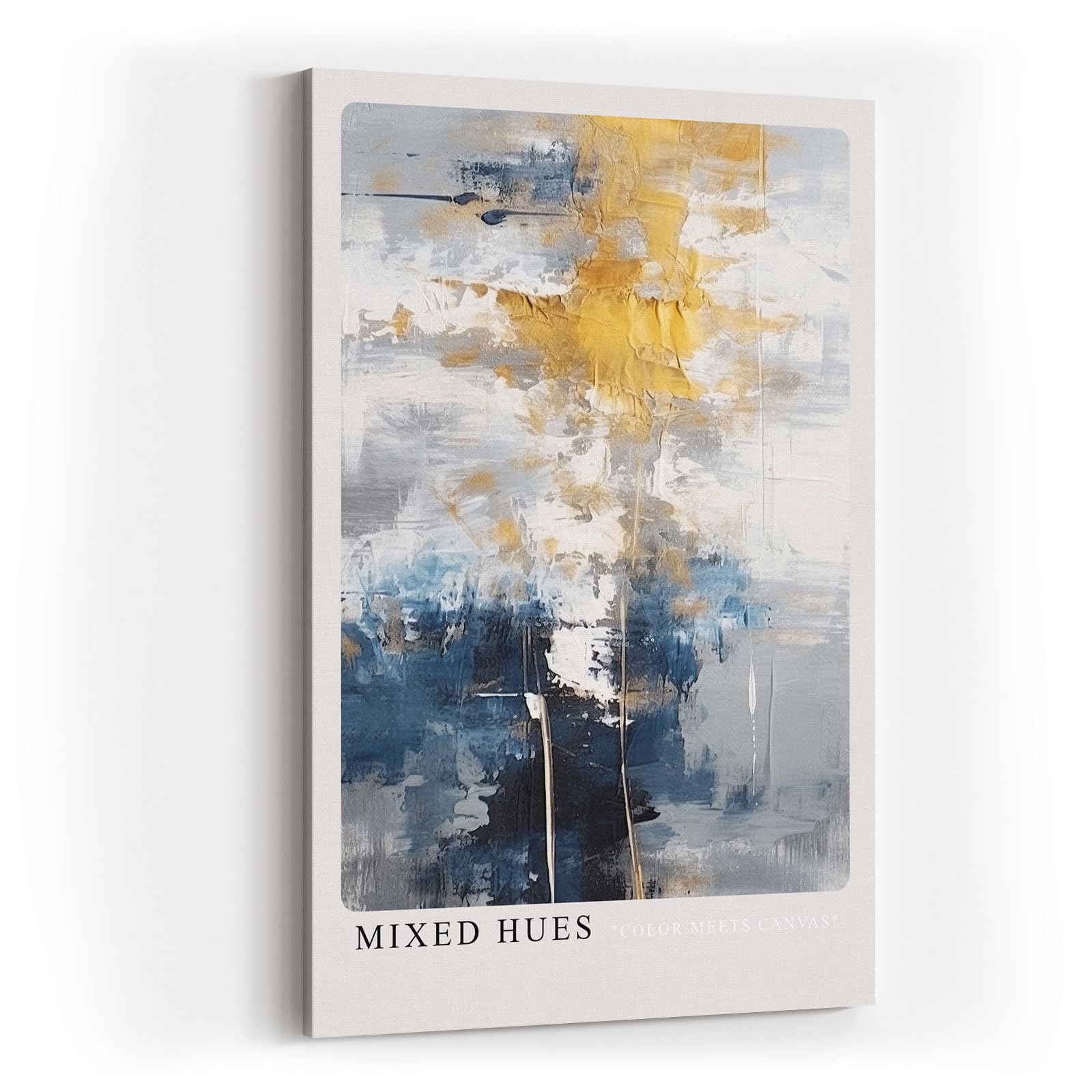Paul Sinus Kunstdruck 40x60cm Mixed Hues – Farbabstraktion in Blau, Gold und Weiß mit künstlerischer Tiefe und Struktur