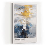 Paul Sinus Kunstdruck 40x60cm Mixed Hues – Farbabstraktion in Blau, Gold und Weiß mit künstlerischer Tiefe und Struktur