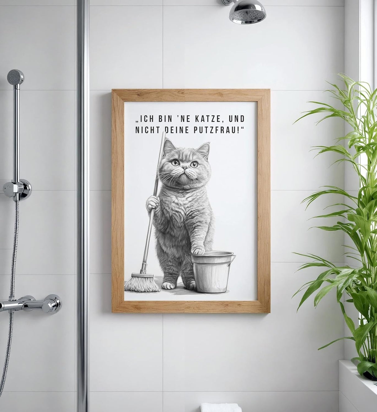 Paul Sinus Poster/Leinwandbild/Rahmenoption Lustiges Katzenbild – Freche Klo-Deko fürs Badezimmer – Perfekt für Gäste-WCs