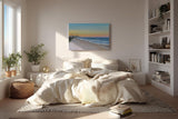 Sinus Art Wandbild 120x80cm Strand und Skyline in perfekter Balance – modernes Motiv zwischen Natur und Stadt