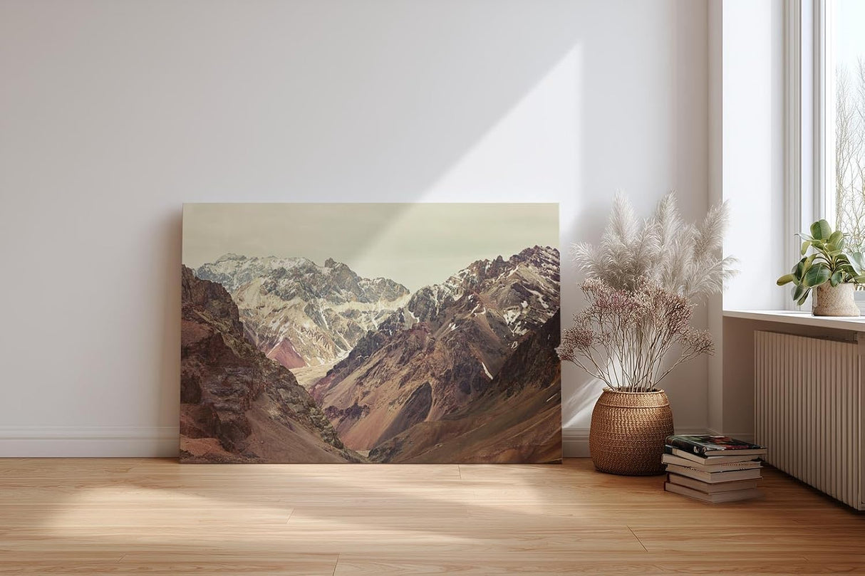 Sinus Art Wandbild 120x80cm Felsige Gebirgsketten mit schneebedeckten Gipfeln in beeindruckender Tiefe