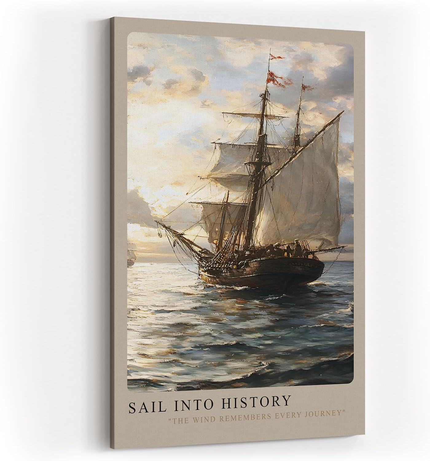 Paul Sinus Kunstdruck 40x60cm Sail Into History – Historisches Segelschiff auf ruhiger See bei untergehender Sonne in Ölmalerei