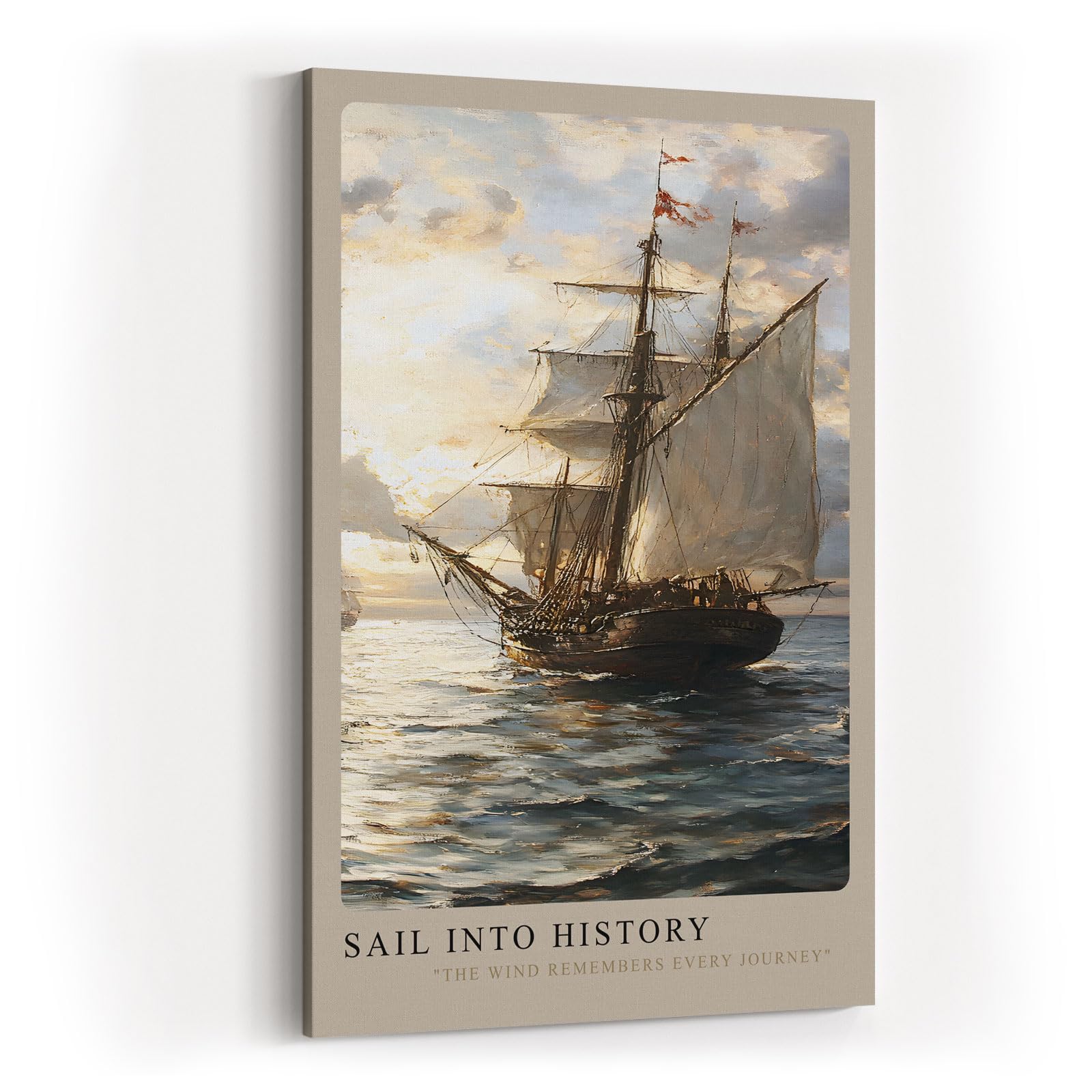 Paul Sinus Kunstdruck 40x60cm Sail Into History – Historisches Segelschiff auf ruhiger See bei untergehender Sonne in Ölmalerei