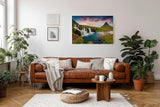Sinus Art Wandbild 120x80cm Spektakuläres Zusammenspiel von Wasserfall, Berg und Himmel in Island