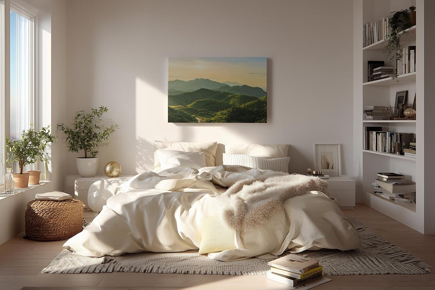 Sinus Art Wandbild 120x80cm Sanftes Hügelland mit Lichtstimmung für beruhigende und naturnahe Raumwirkung