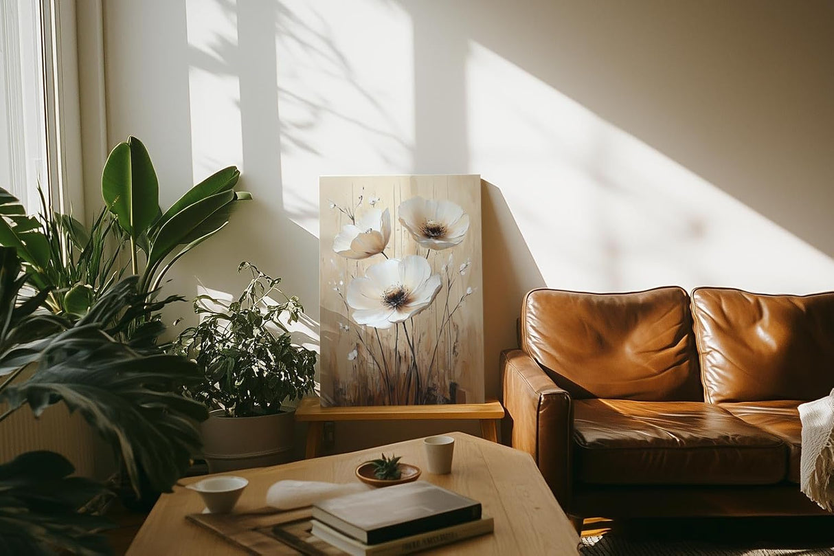 Paul Sinus 60x90cm Wandbild Anemonen in Beige Braun – Eindrucksvolle Wandpoesie mit stilvoller Blume