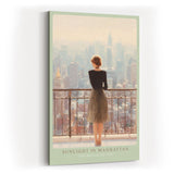 Paul Sinus Wandbild in 40x60cm Sunlight in Manhattan – Frau auf Balkon mit Blick auf Empire State Building, sonnendurchflutetes Stadtmotiv