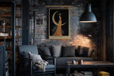 Paul Sinus Wandbild in 40x60cm The Moons Bride Elegante Frau in orangefarbenem Kleid vor goldener Mondsichel mit floralen Akzenten und romantischem Flair