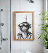 Paul Sinus Poster/Leinwandbild/Rahmenoption – Cooler Affe mit Klopapierhut – Witzige WC-Deko für dein Badezimmer
