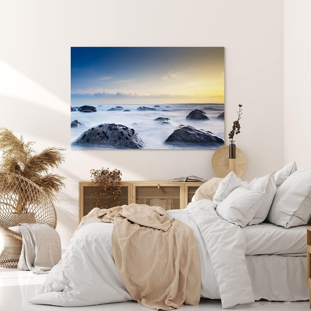 Paul Sinus Wandbild 120x80cm Ozean Meer Sonnenuntergang Felsen Atlantik Horizont