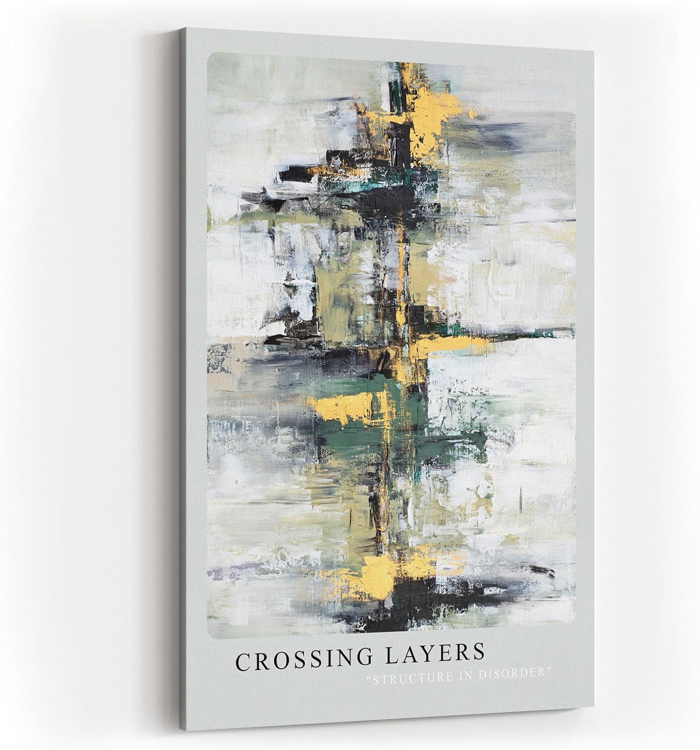 Paul Sinus Kunstdruck 40x60cm Crossing Layers – Abstrakte Komposition mit dynamischen Farbstrukturen in Gold, Grün und Schwarz