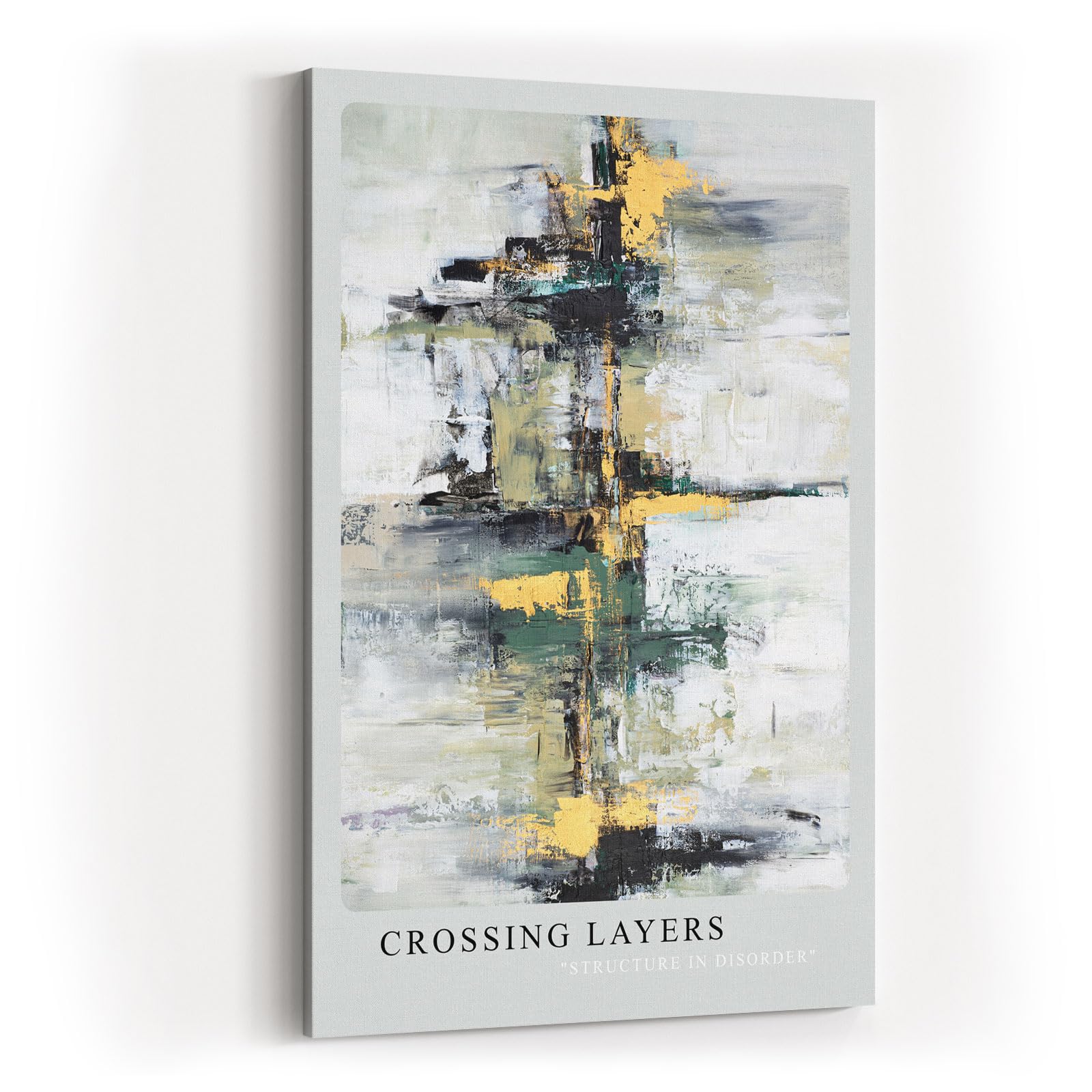 Paul Sinus Kunstdruck 40x60cm Crossing Layers – Abstrakte Komposition mit dynamischen Farbstrukturen in Gold, Grün und Schwarz