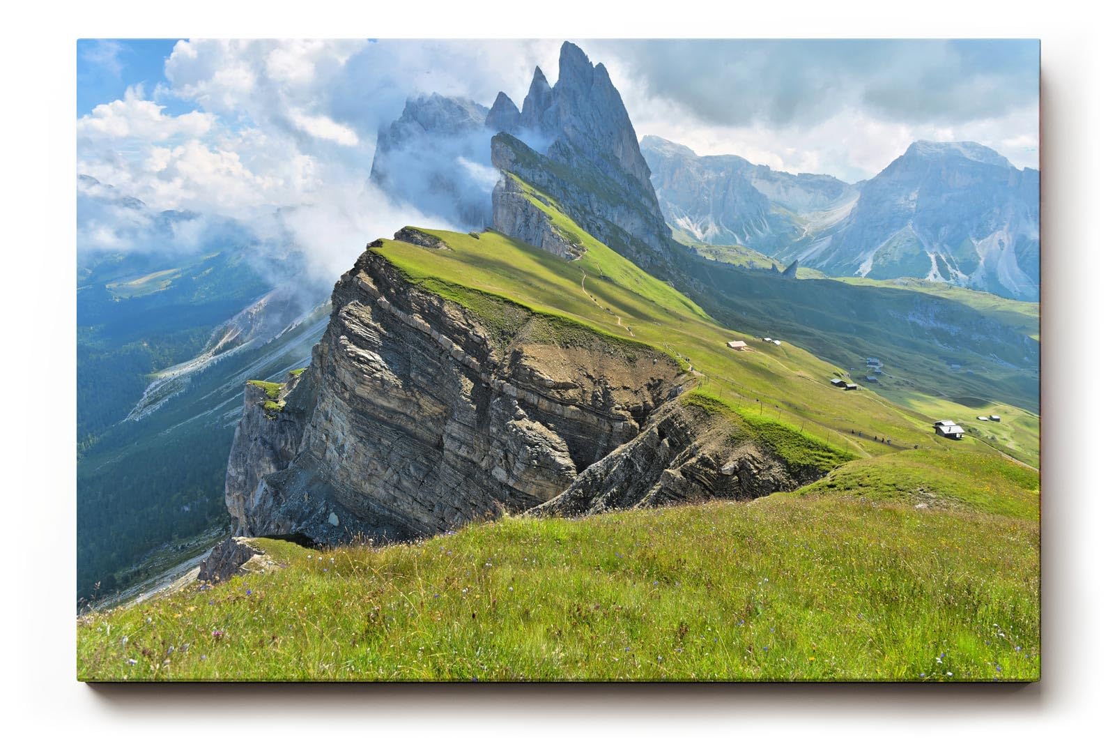 Sinus Art Wandbild 120x80cm Atemberaubende Berglandschaft mit dramatischen Felsformationen und saftigem Grün