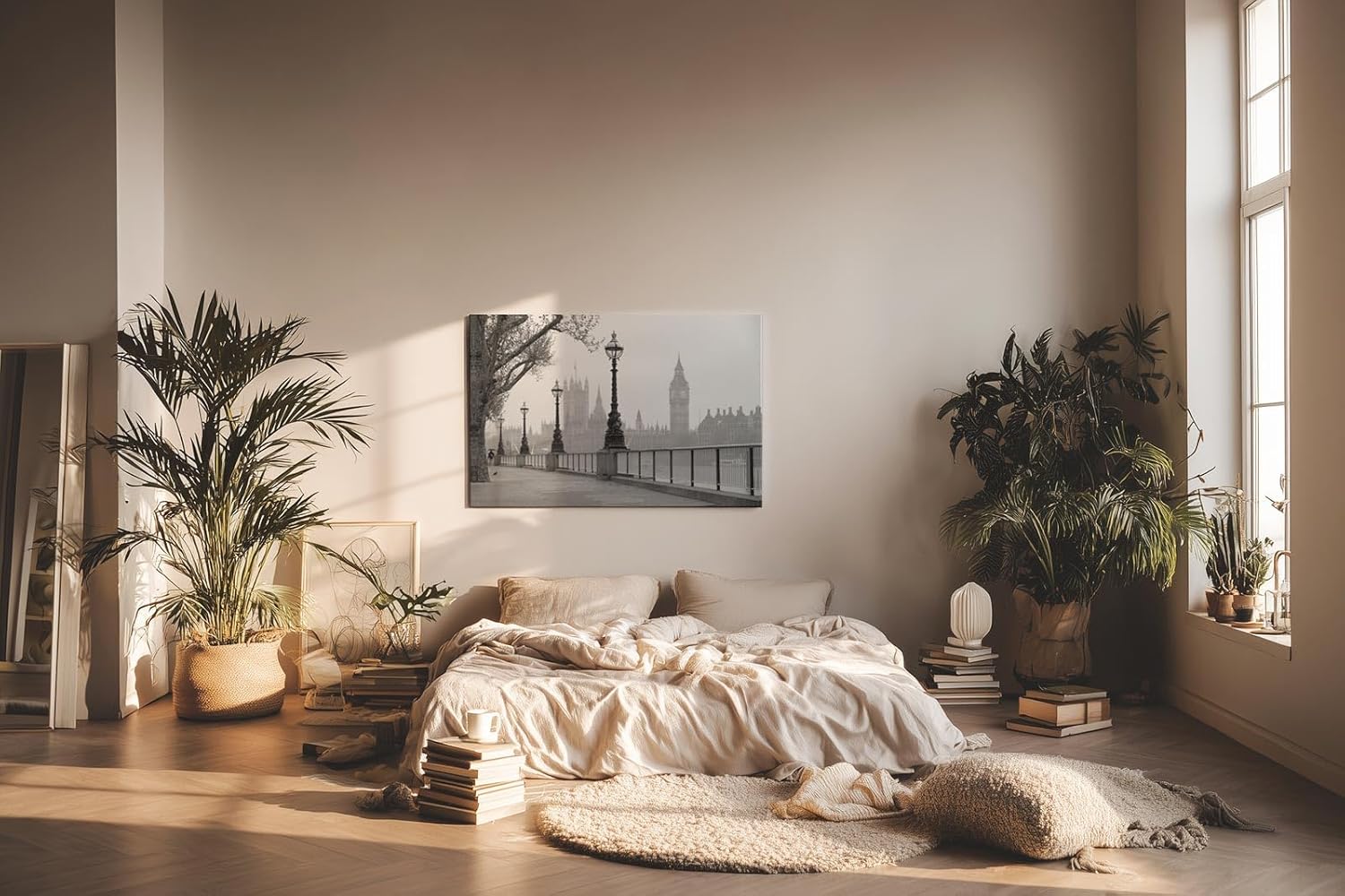 Sinus Art Wandbild 120x80cm Klassische London-Szene mit Laternenreihe und ikonischer Silhouette – elegant und urban