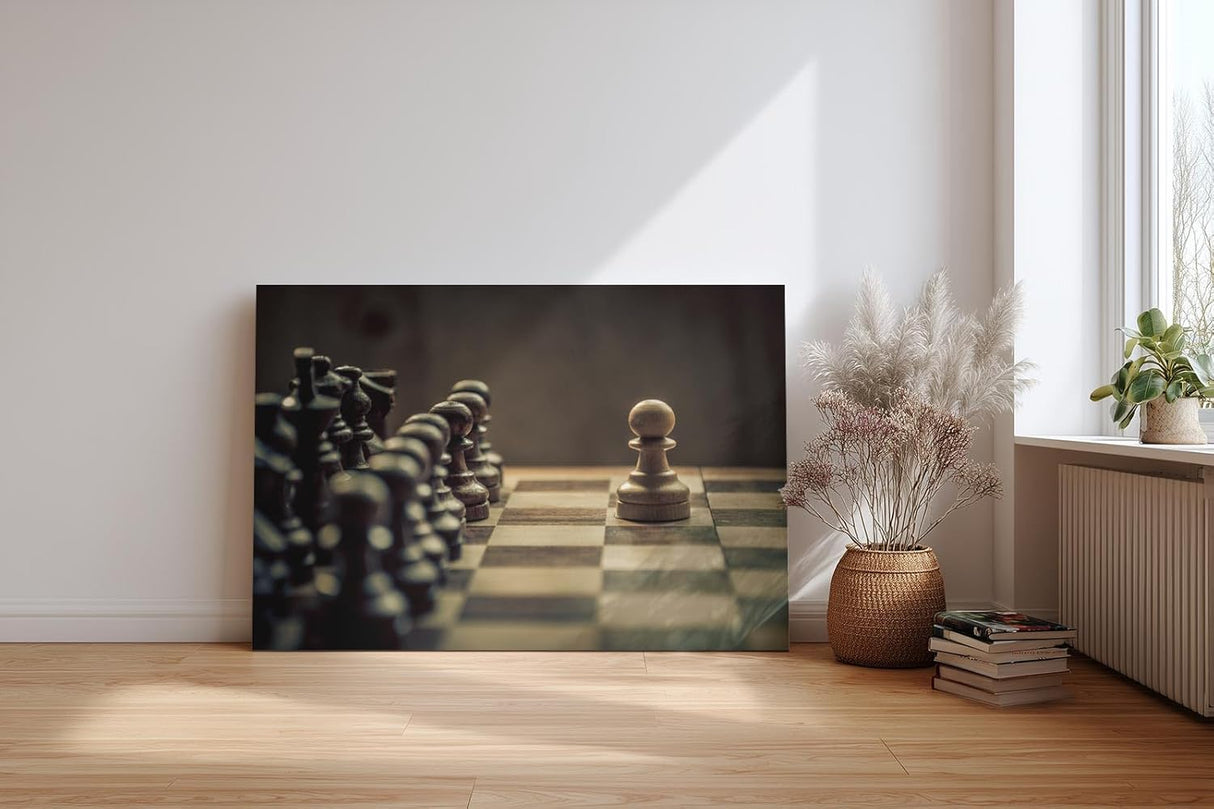 Sinus Art Wandbild 120x80cm Einzelne Bauernfigur im Gegenlicht – Sinnbild für Entscheidung und Stärke