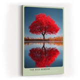 Paul Sinus Wandbild in 40x60cm The Red Mirror Strahlender roter Baum mit perfekter Spiegelung im Wasser vor sanfter Landschaftskulisse