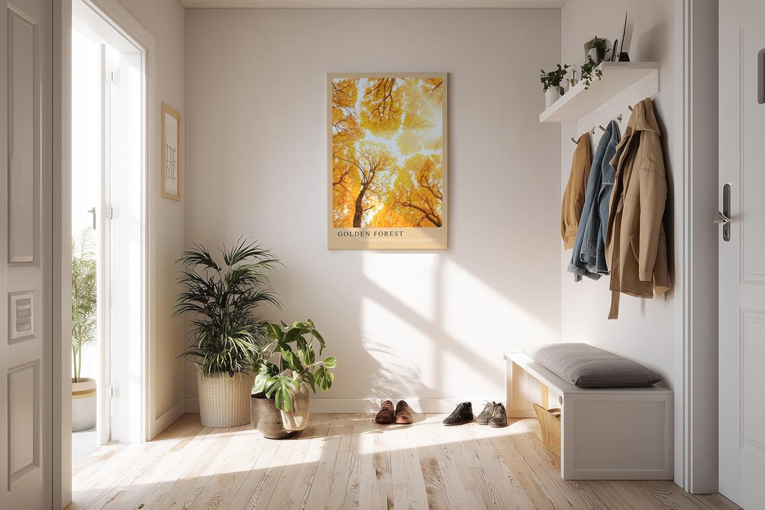 Paul Sinus Kunstdruck 40x60cm Golden Forest – herbstlicher Laubwald im goldenen Sonnenlicht