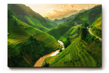 Sinus Art Wandbild 120x80cm Reisterrassen und Flusstal im weichen Licht der Morgensonne mit weiter Perspektive