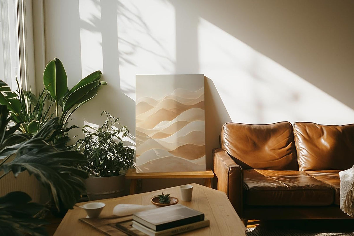 Paul Sinus 60x90cm Wandbild, Zeitlose Eleganz in Fokuslandschaft – sandfarbene Wellen in harmonischer Bewegung
