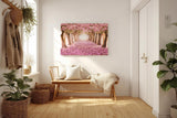 Sinus Art Wandbild 120x80cm Märchenhafter Weg unter rosa Blütenbäumen mit Perspektive und Tiefe