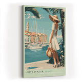 Paul Sinus Wandbild in 40x60cm Côte d’Azur Frankreich Frau am Hafen mediterrane Eleganz auf Leinwand
