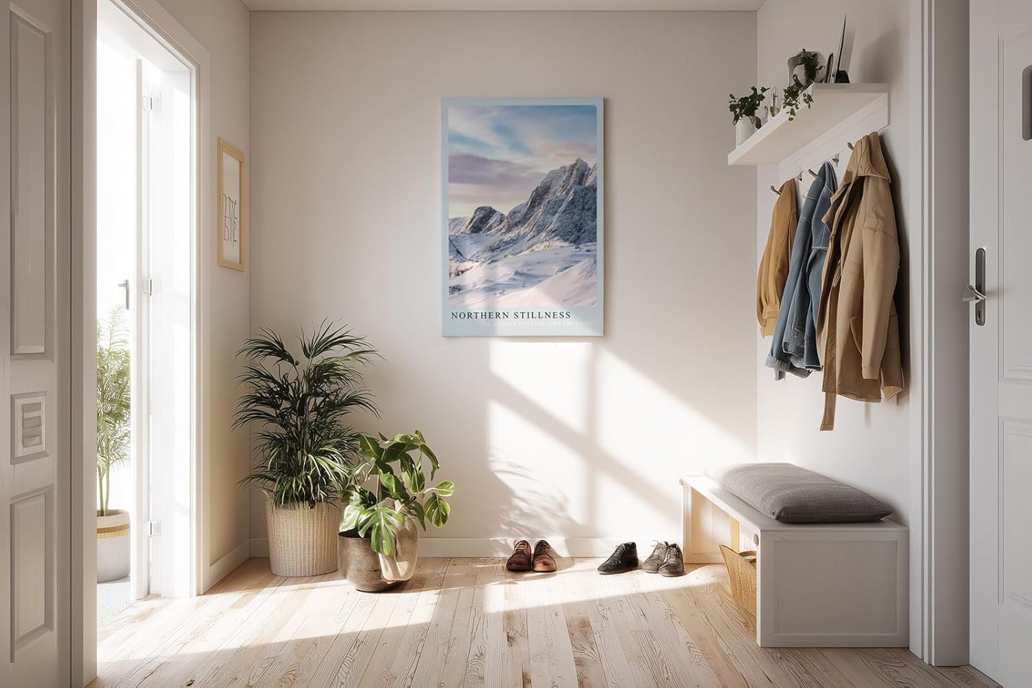 Paul Sinus Kunstdruck 40x60cm Northern Stillness mit verschneiter Gebirgslandschaft im Morgenlicht