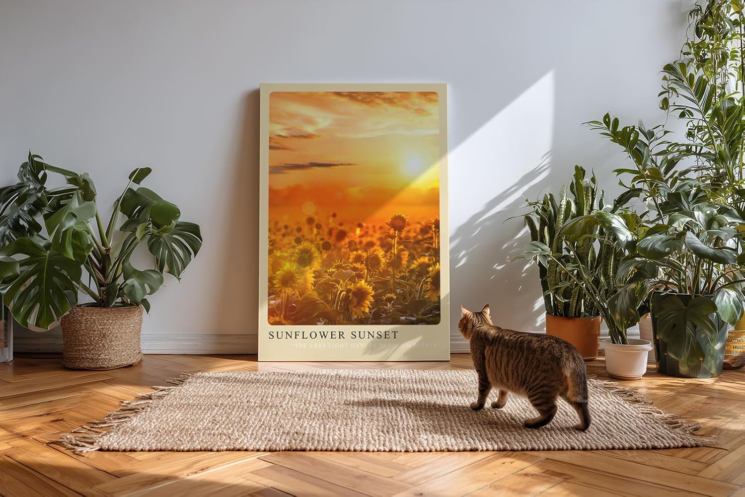 Paul Sinus Kunstdruck 40x60cm Sunflower Sunset Sonnenblumenfeld im goldenen Licht des Sonnenuntergangs mit leuchtender Tiefe