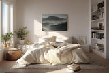 Sinus Art Wandbild 120x80cm Faszinierende Lichtstrahlen durchdringen den Morgennebel über mystischen Berglandschaften