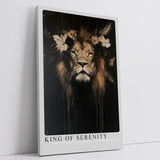 Paul Sinus Leinwandbild 40x60cm König der Stille – Majestätischer Löwe mit floralen Akzenten, goldenen Details und kraftvoller Eleganz