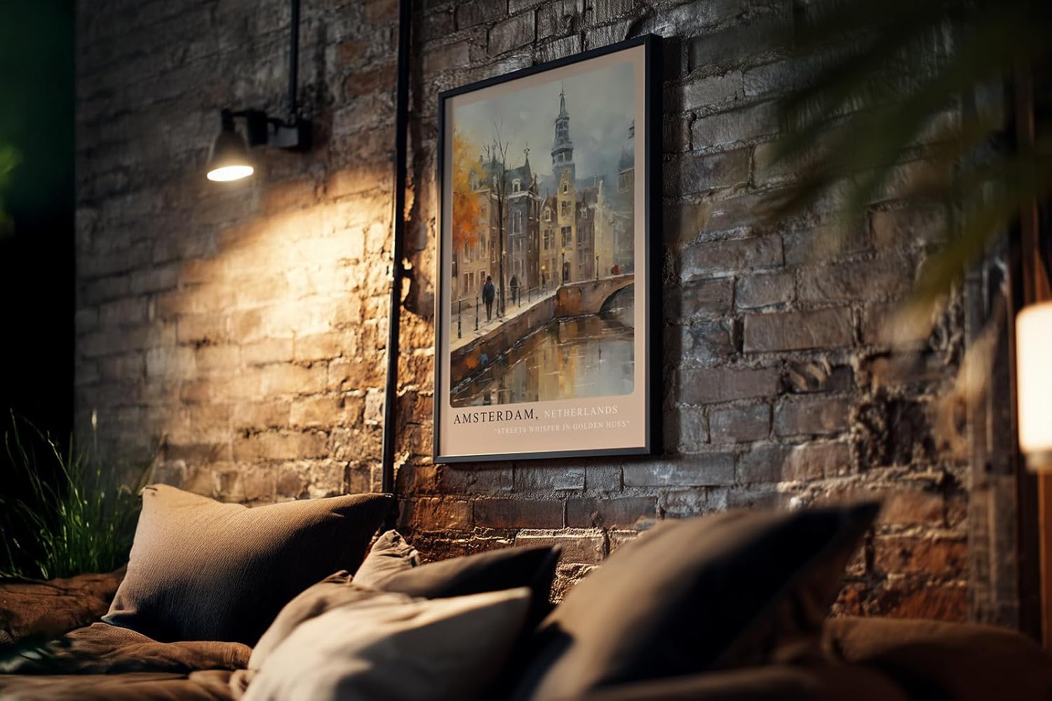 Paul Sinus Kunstdruck 40x60cm Amsterdam Netherlands – Malerische Altstadt an Gracht in herbstlichem Licht mit künstlerischem Flair