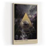 Paul Sinus Wandbild in 40x60cm The Cosmic Code – Faszinierende Weltraumkomposition mit goldenem geometrischem Dreieck und mystischen Nebelstrukturen
