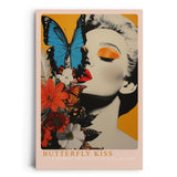 Paul Sinus Leinwandbild 40x60cm Schmetterlingskuss – Elegantes Pop-Art-Porträt mit leuchtenden Farben, floralen Elementen und surrealer Ästhetik