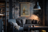 Paul Sinus Wandbild in 40x60cm The Golden Glide – Goldene Segelboote auf ruhigem Wasser im warmen Licht