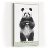 Paul Sinus Wandbild in 40x60cm The Hug Dealer Panda mit Herzgeste schwarz-weiße Tierillustration auf Leinwand