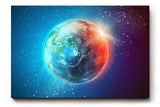 Sinus Art Wandbild 120x80cm Leuchtender Erdball vor funkelndem Sternenhimmel mit realistischer Tiefe