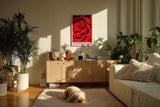 Paul Sinus Kunstdruck 40x60cm Scarlet Bloom – Rote Rosenblüte in Makroaufnahme mit eleganter Form und samtiger Textur