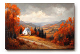 Sinus Art Wandbild 120x80cm Malerisches Motiv mit Hügeln, buntem Laub, weißem Haus und weitem Blick in herbstlicher Stimmung