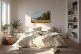 Sinus Art Wandbild 120x80cm Idyllische Szene mit Bergsee, herbstlicher Wiese und Tannenwald für naturverbundene Räume