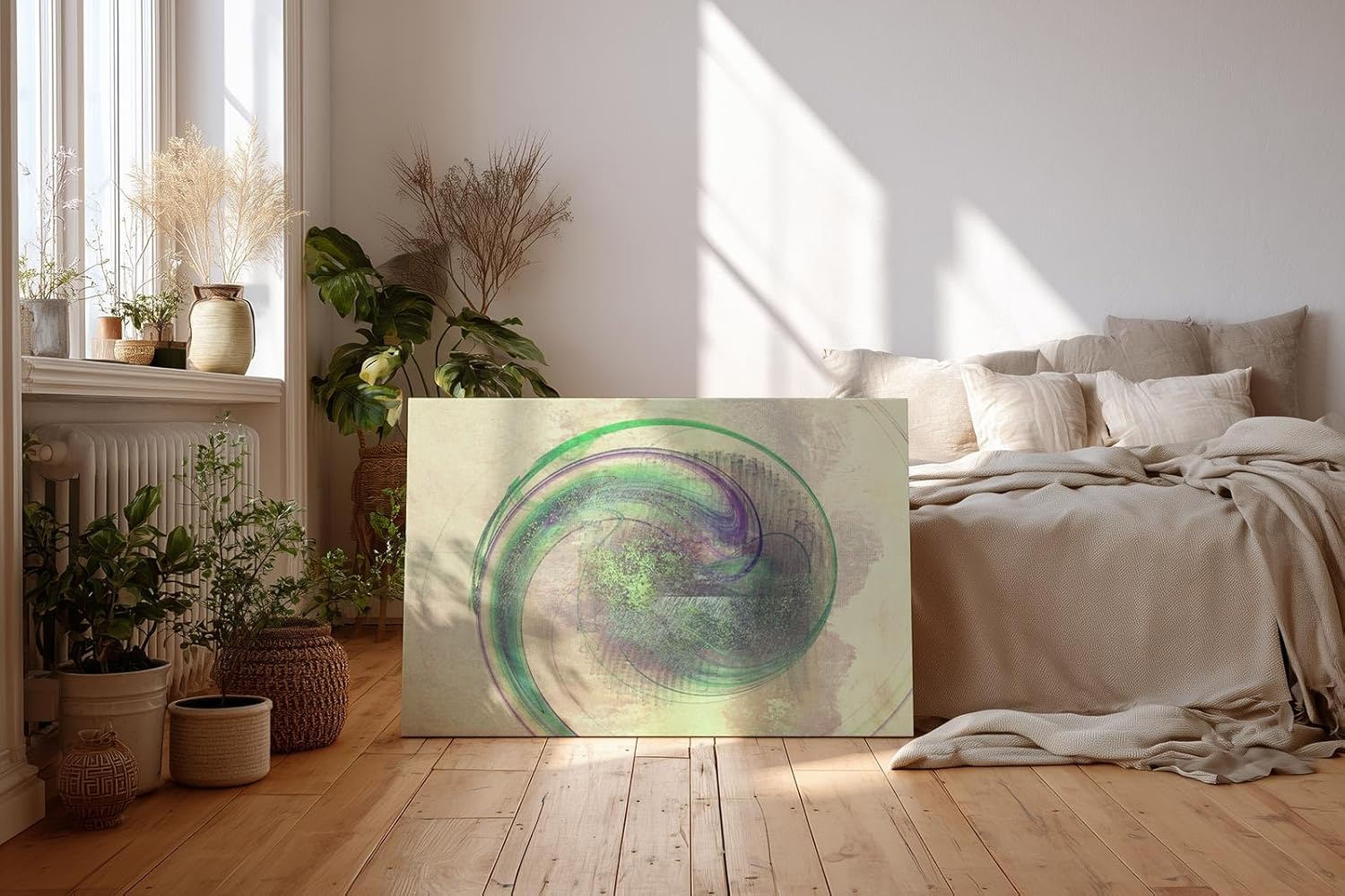 Sinus Art Wandbild 120x80cm Die grüne Spiralform wirkt beruhigend und gibt dem Raum eine organische Struktur