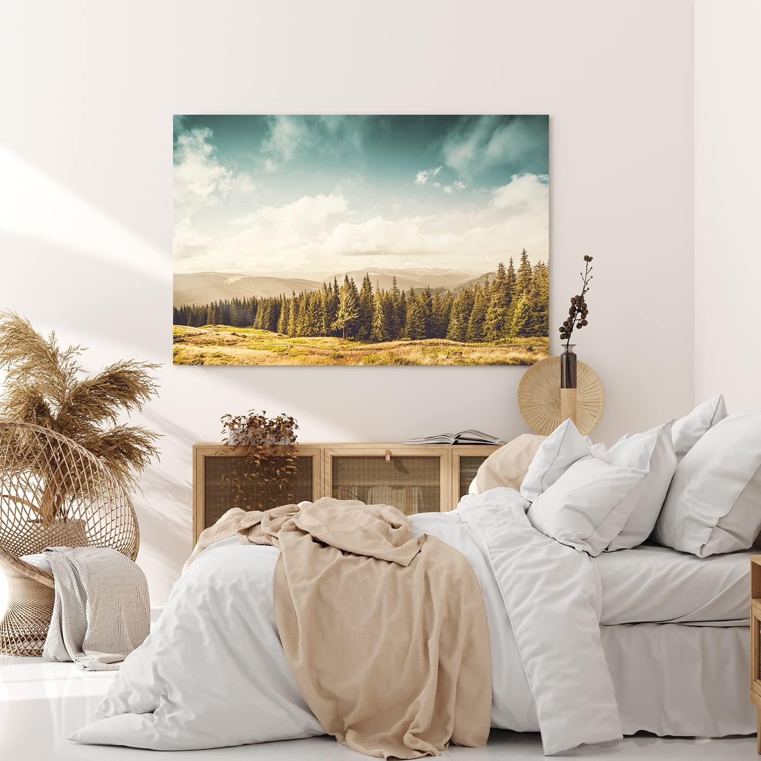 Paul Sinus Wandbild 120x80cm Natur Berge Landschaft Tannenwald Bäume weiße Wolken