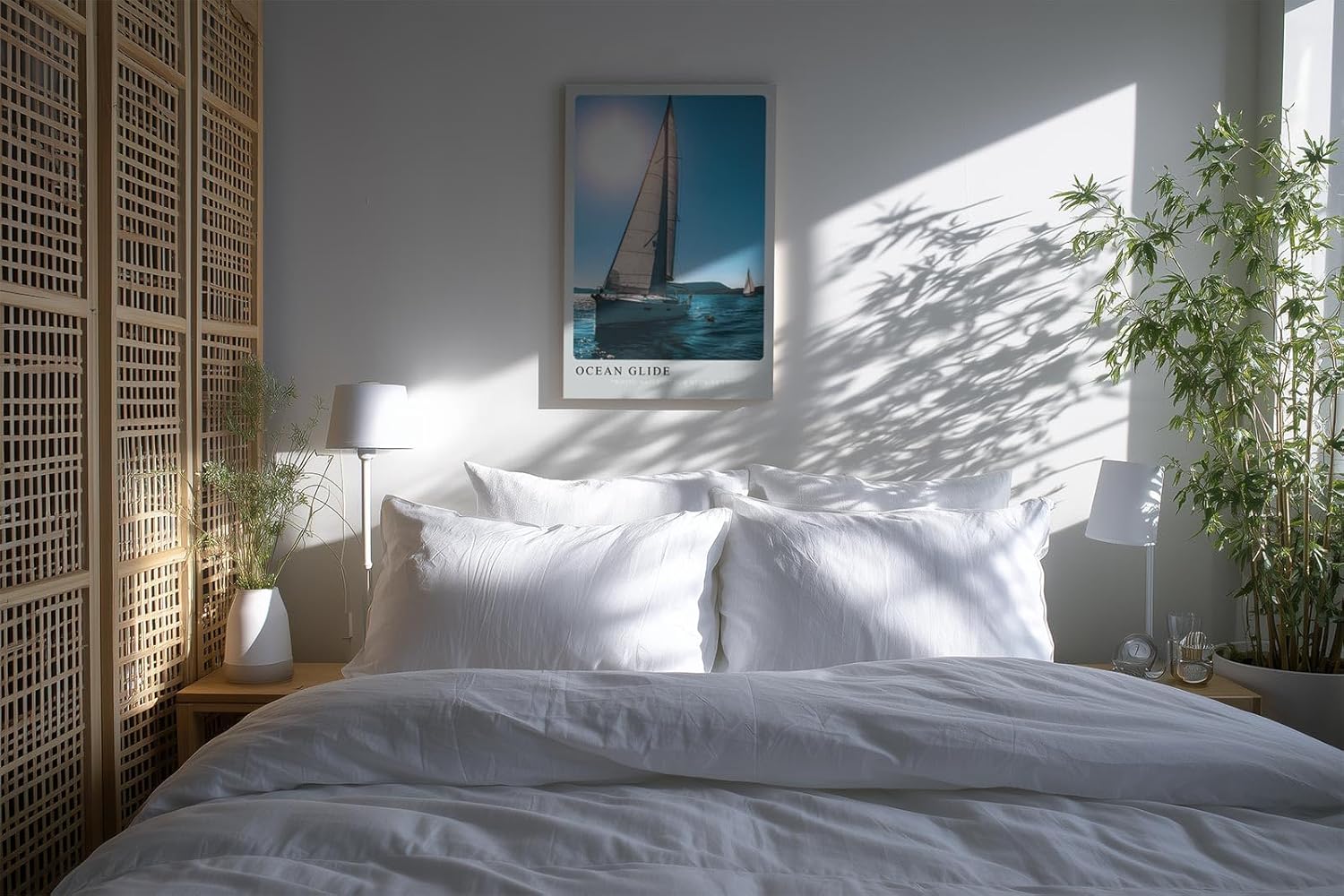 Paul Sinus Kunstdruck 40x60cm Ocean Glide Segelboot bei Sonnenlicht White Sails Under Blue Sky