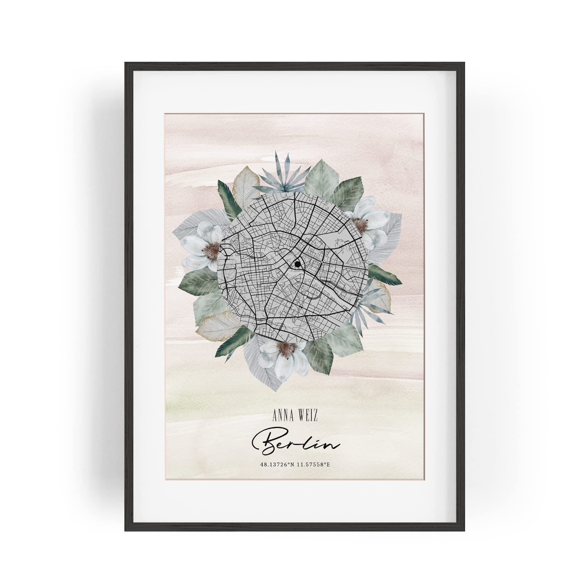 Paul Sinus Bilderrahmen individuell personalisiert mit deinen GPS Koordinaten und Namen. 30cm x 42cm Holz Wechselrahmen mit Glas und Passepartout. Einzigartige Geschenkidee. (ohne Rahmen)
