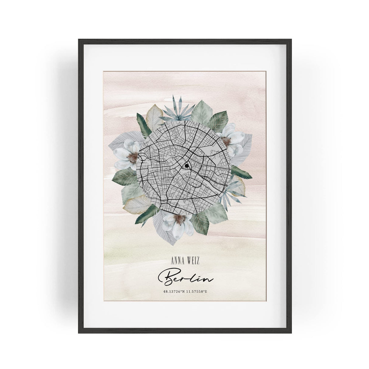 Paul Sinus Bilderrahmen individuell personalisiert mit deinen GPS Koordinaten und Namen. 30cm x 42cm Holz Wechselrahmen mit Glas und Passepartout. Einzigartige Geschenkidee. (ohne Rahmen)