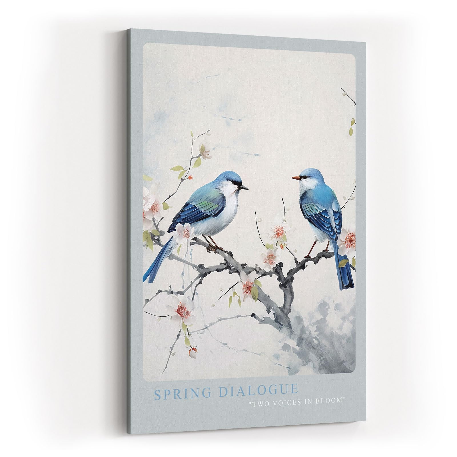 Paul Sinus Kunstdruck 40x60cm Spring Dialogue – Zwei Vögel auf blühendem Zweig in zarter Aquarell-Ästhetik