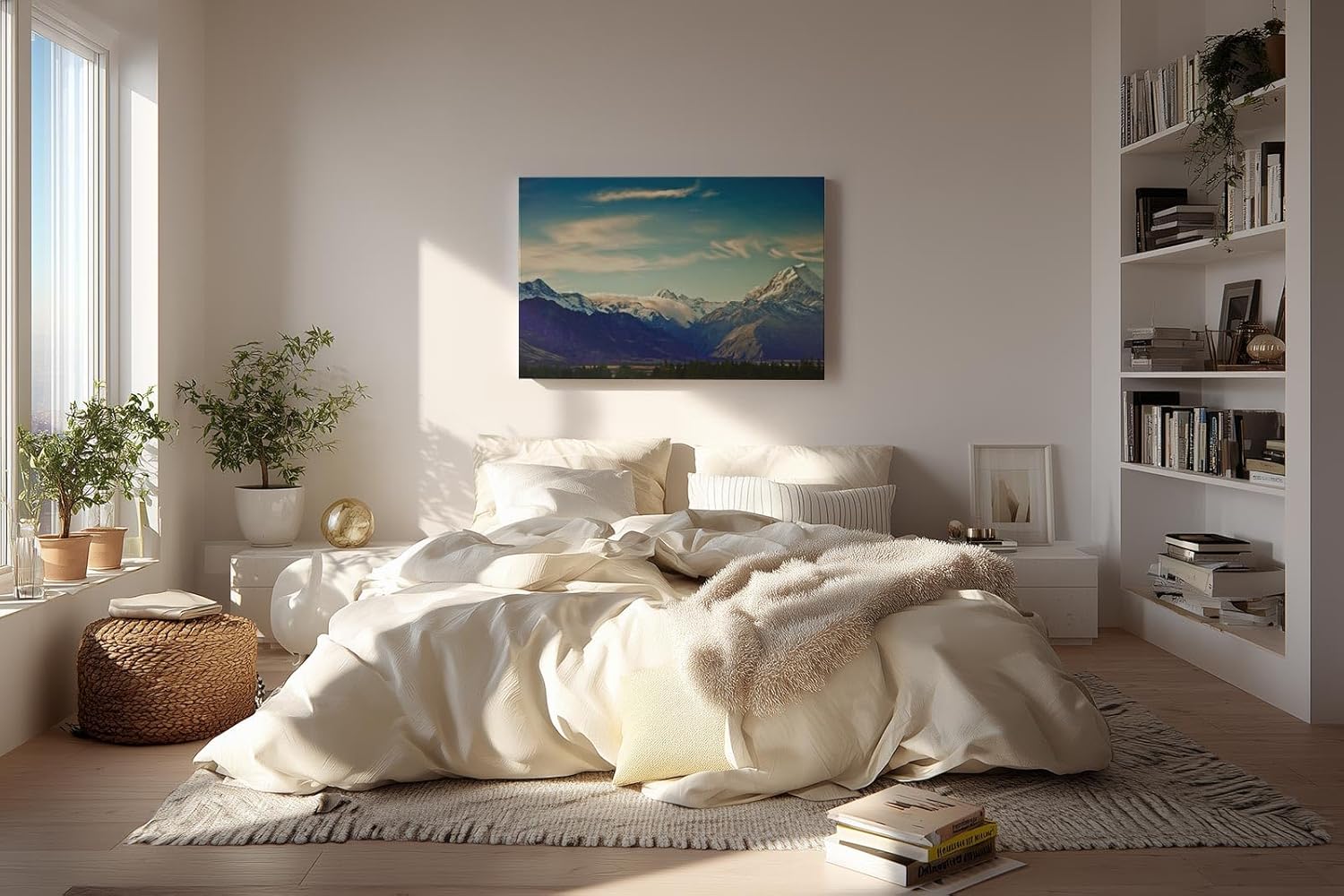 Sinus Art Wandbild 120x80cm Die schneebedeckten Berge vor blauem Himmel vermitteln Weite, Kraft und Naturerlebnis